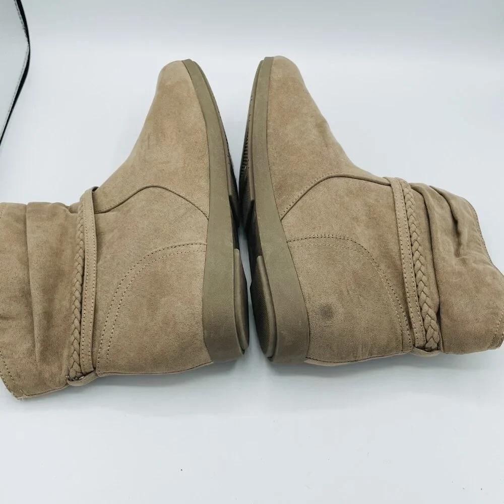 St Johns Bay Boots Womens Size 9.5 M Taupe Key Booties Braided Slip On Comfort